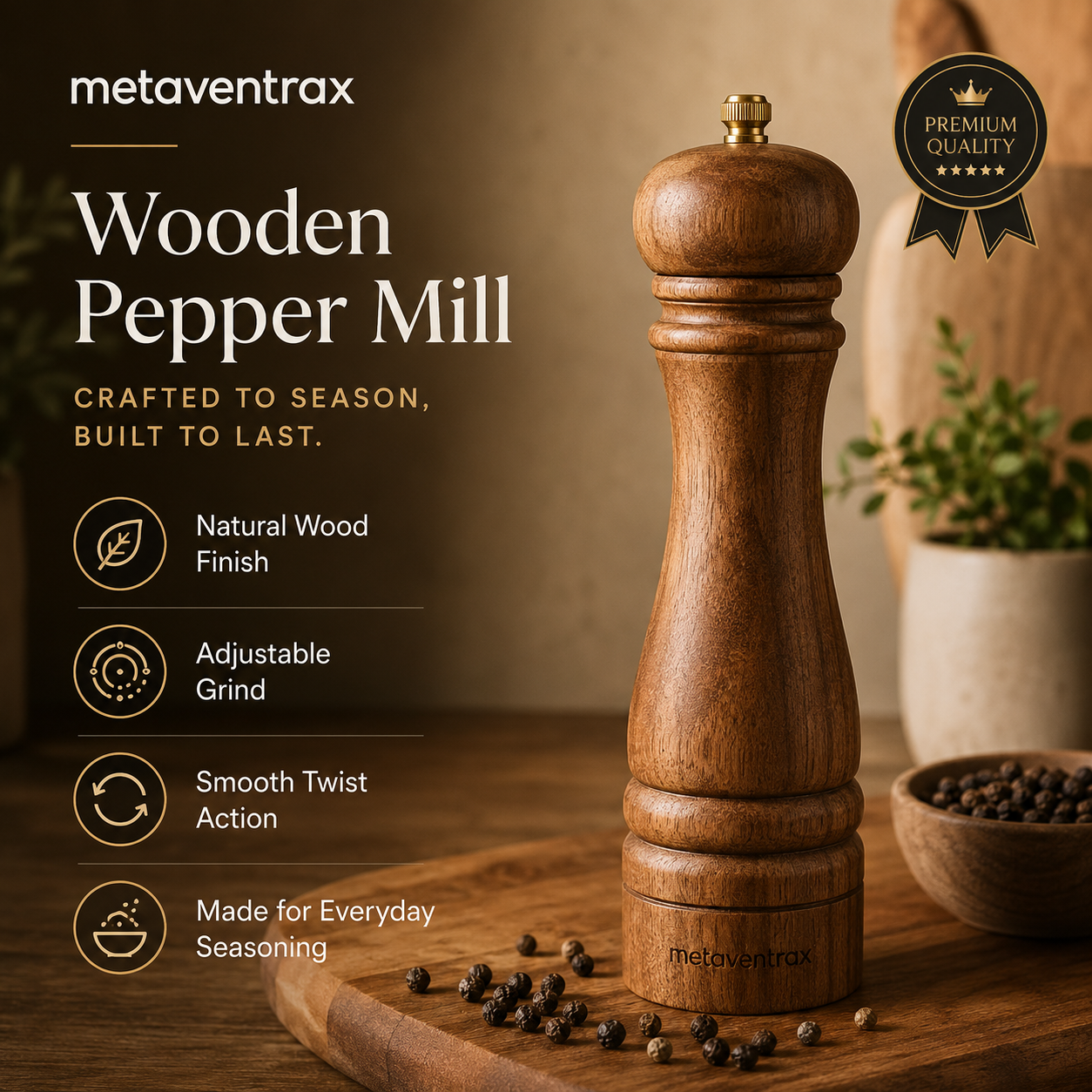 metaventrafit™ Wooden Pepper Mill