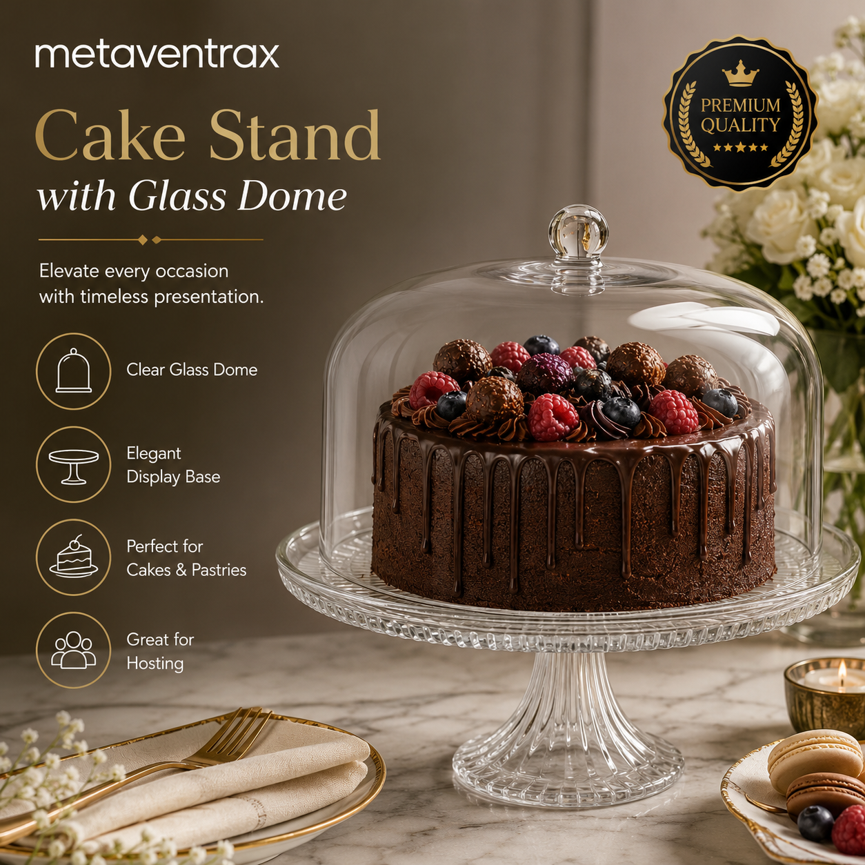 metaventrafit™ Glass Cake Stand with Dome